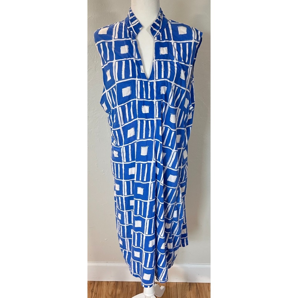 Mahi Gold Blue Nautical V-Neck Cotton Stretch Tank Sleeveless Dress Size Large‎